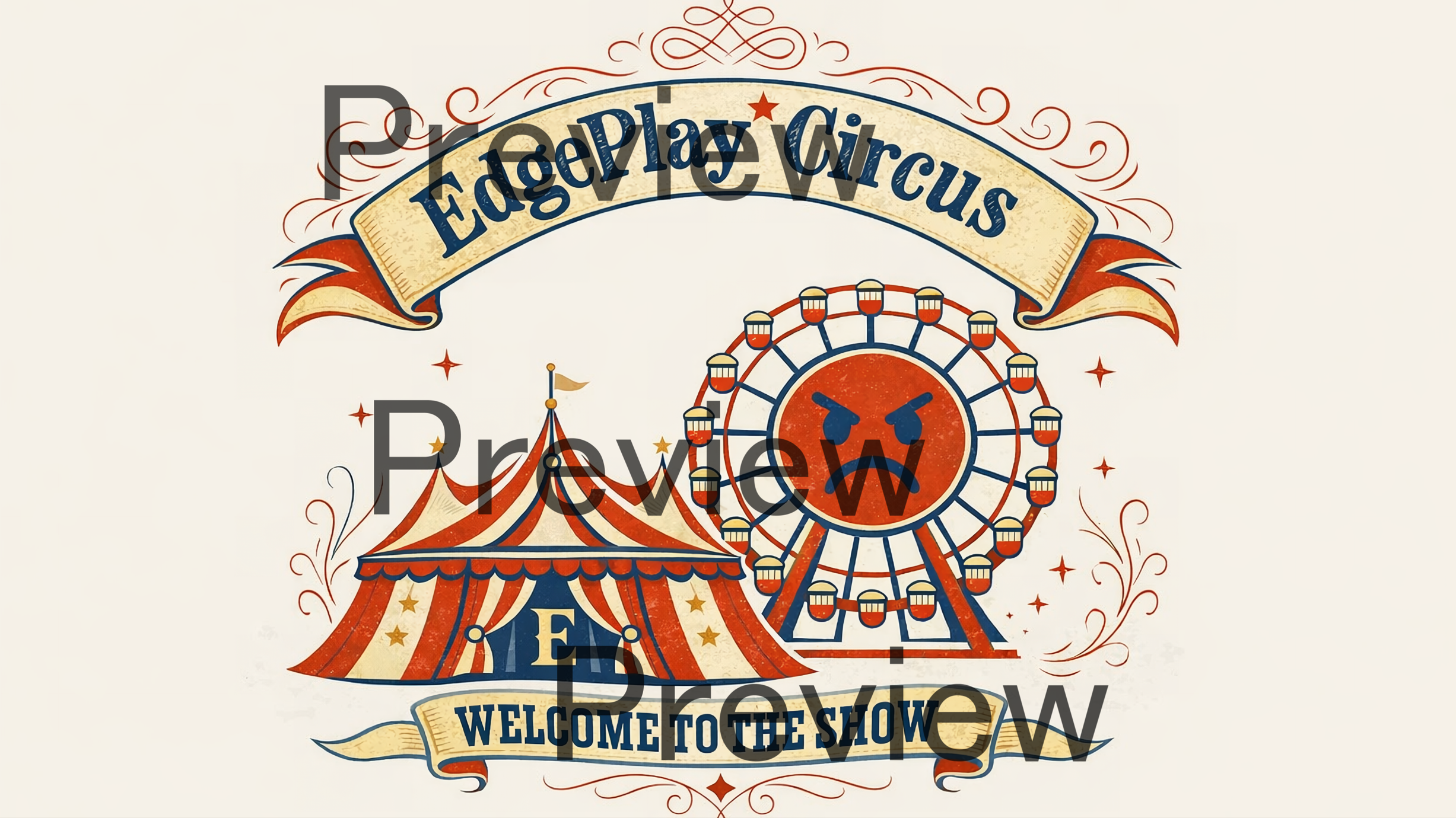 Light widescreen EdgePlay Circus wallpaper in cream tones with circus tent, Ferris wheel, and welcome banner.