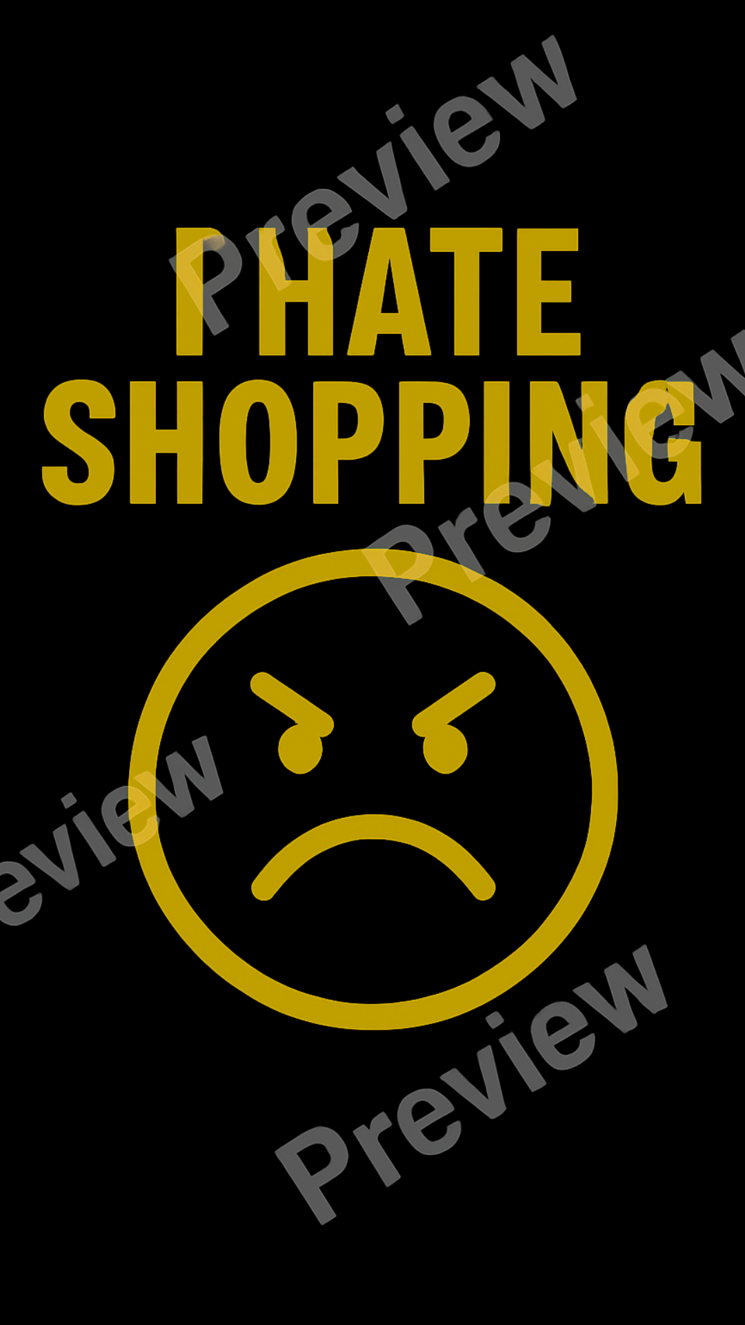 Yellow text 'PHATE SHOPPING' with an angry face symbol on a black background